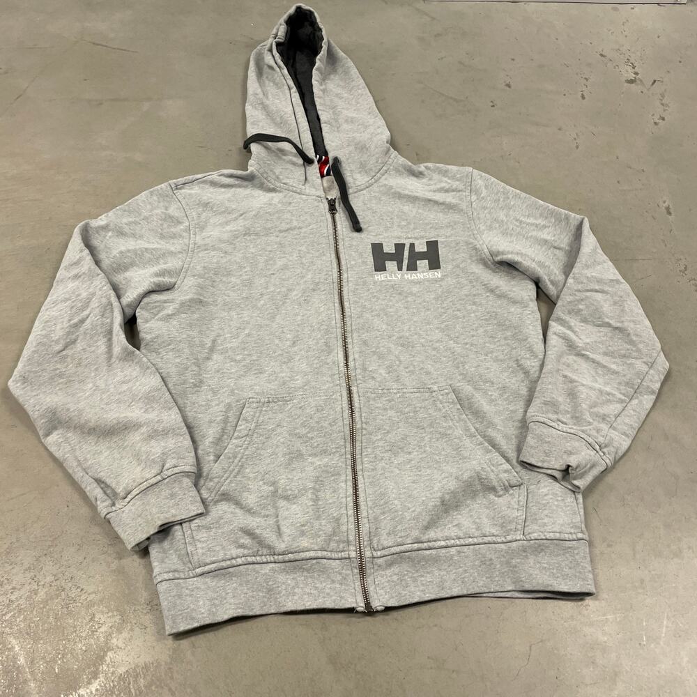 vintage y2k gray helly Hansen front logo zip up snowboarding hoodie